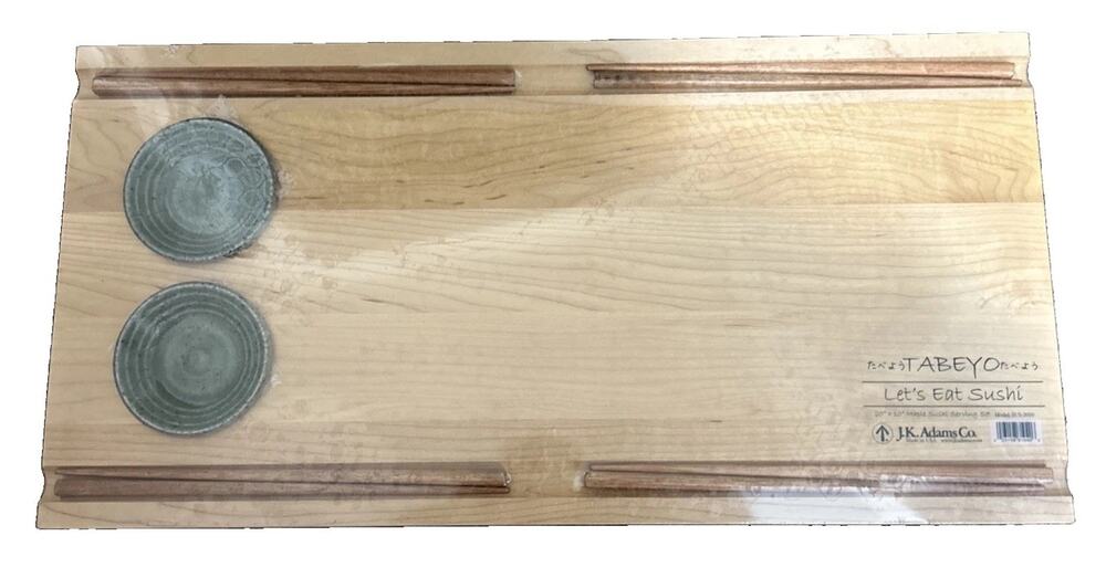 J.K. Adams Tabeyo Let’s Eat Sushi Serving Set 20”x10” Maple Wood Board Brand New